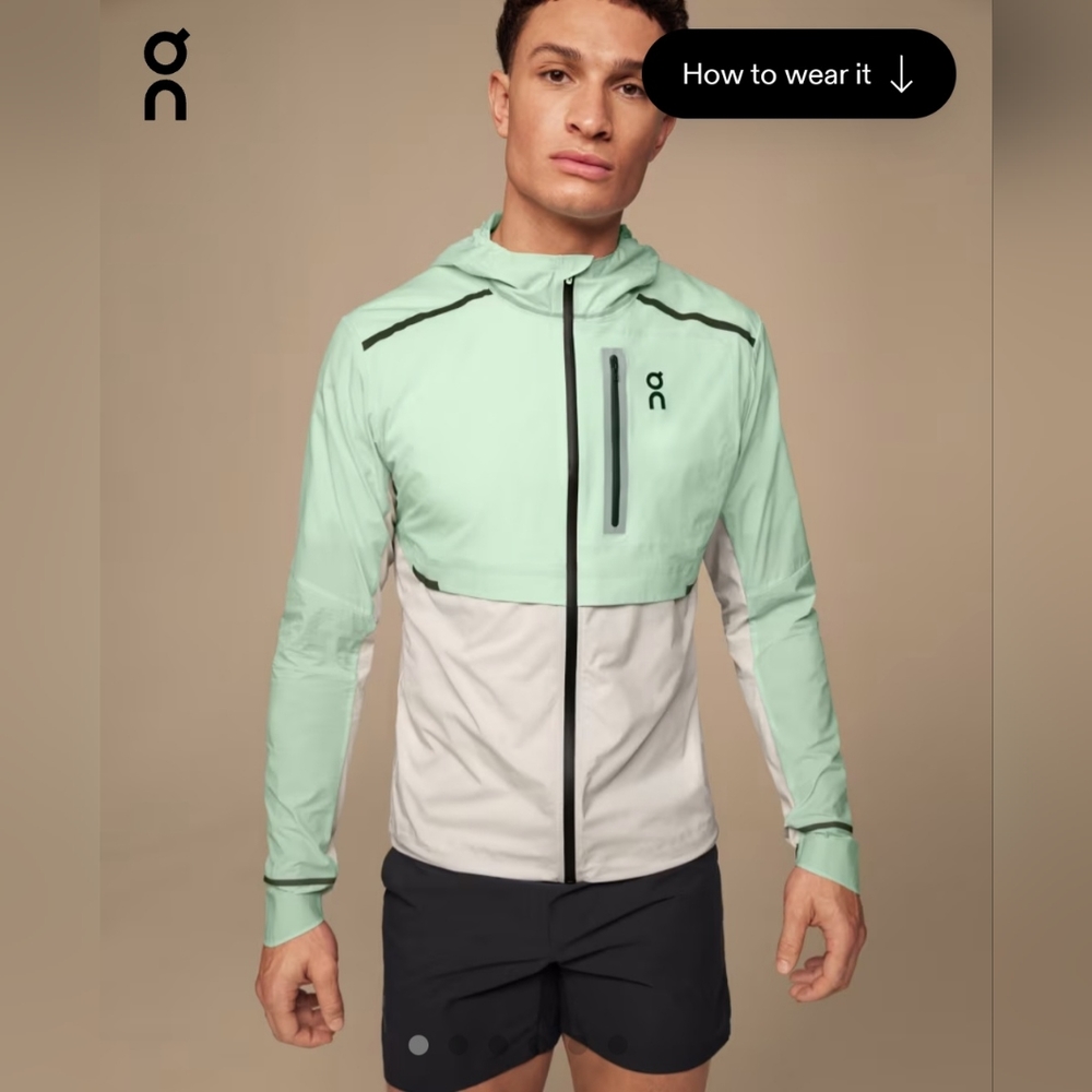 On Running Mint and White Lightweight Jacket